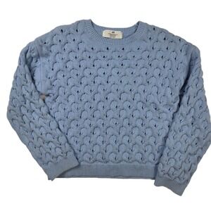 H&M Pastel Blue Eyelet Chunky Knit‎ Pullover Sweater Youth Size M - 8/10